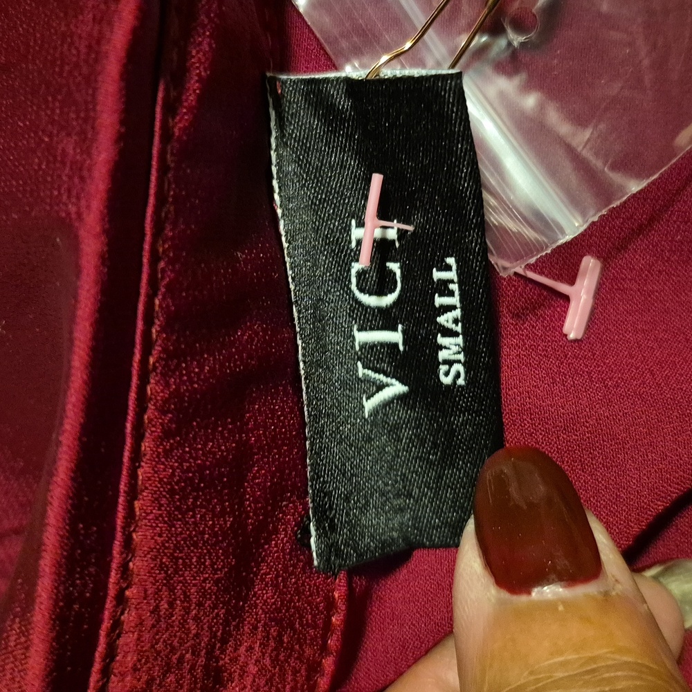 VICI Emerie Satin Asymmetrical Burgundy Dress SZ.S NWT - Picture 9 of 11
